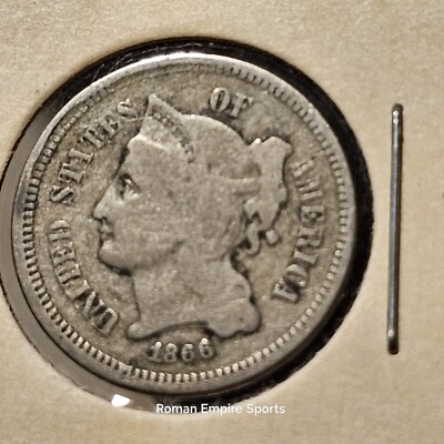 1866 Three Cent Nickel Piece 3C Ungraded Obsolete US Type Coin