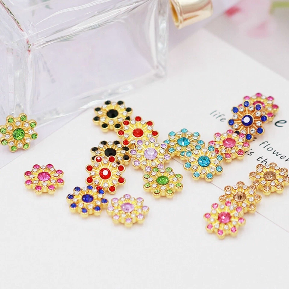 50 Gold Flatback Flower Crystal Rhinestone Rivets Studs 14mm for DIY Bags Shoes - Image 3 of 4