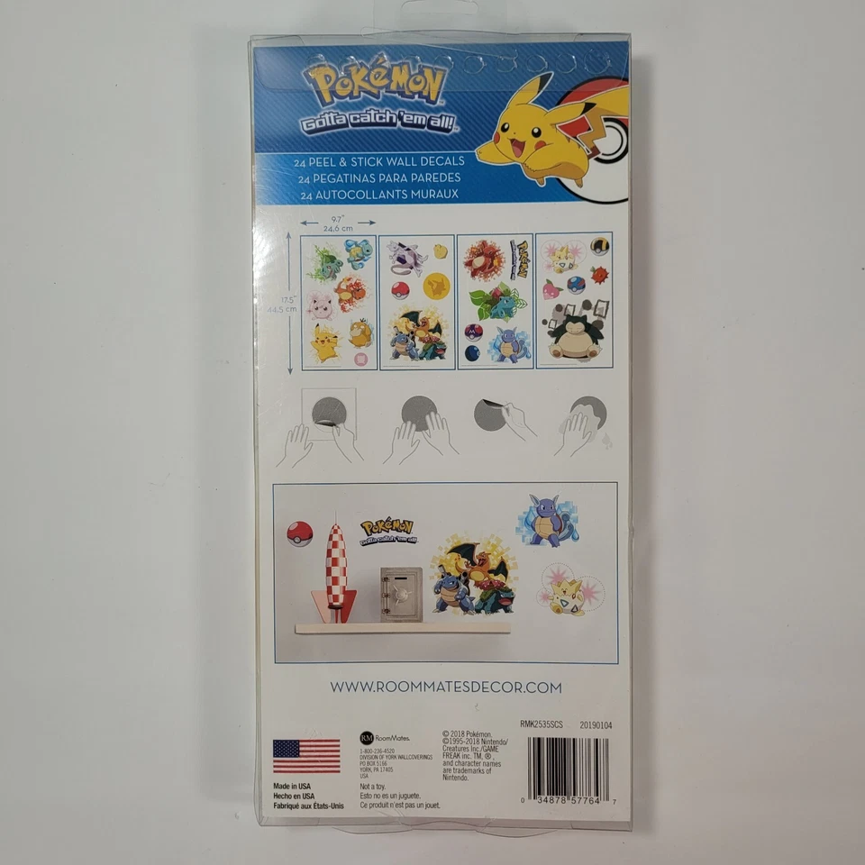 Calcomanías de pared de personajes Pokémon extraíbles reposicionables 24ct RoomMates 2018 EE. UU. Foto 2 de 4
