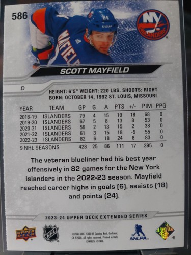 Scott Mayfield #586 2023-24 Upper Deck Extended Series Outburst - Picture 2 of 2