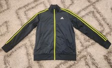 EUC Boys LG 14/16 Athletic Full Zip Adidas Track Jacket. Grey w/ neon lime green