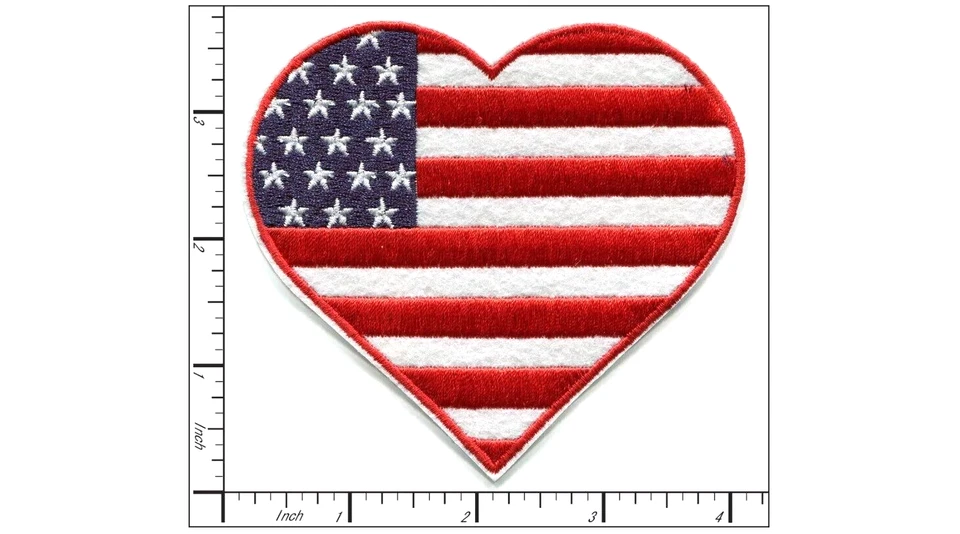 American Flag Heart Shape USA Embroidered Iron On Patch DIY Applique - Image 2 of 2