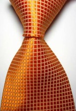 Hot Classic Checks Orange White JACQUARD WOVEN 100 Silk Men's Tie Necktie