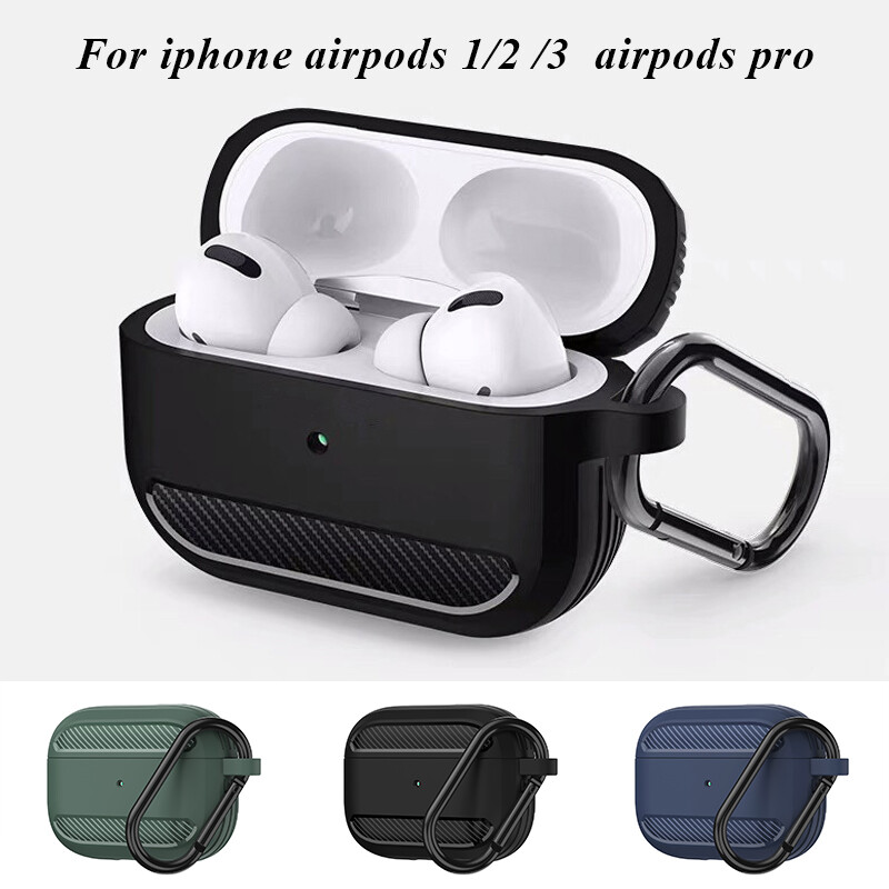 Protective Carbon Fibre Apple Airpod Case Cover With Hook For