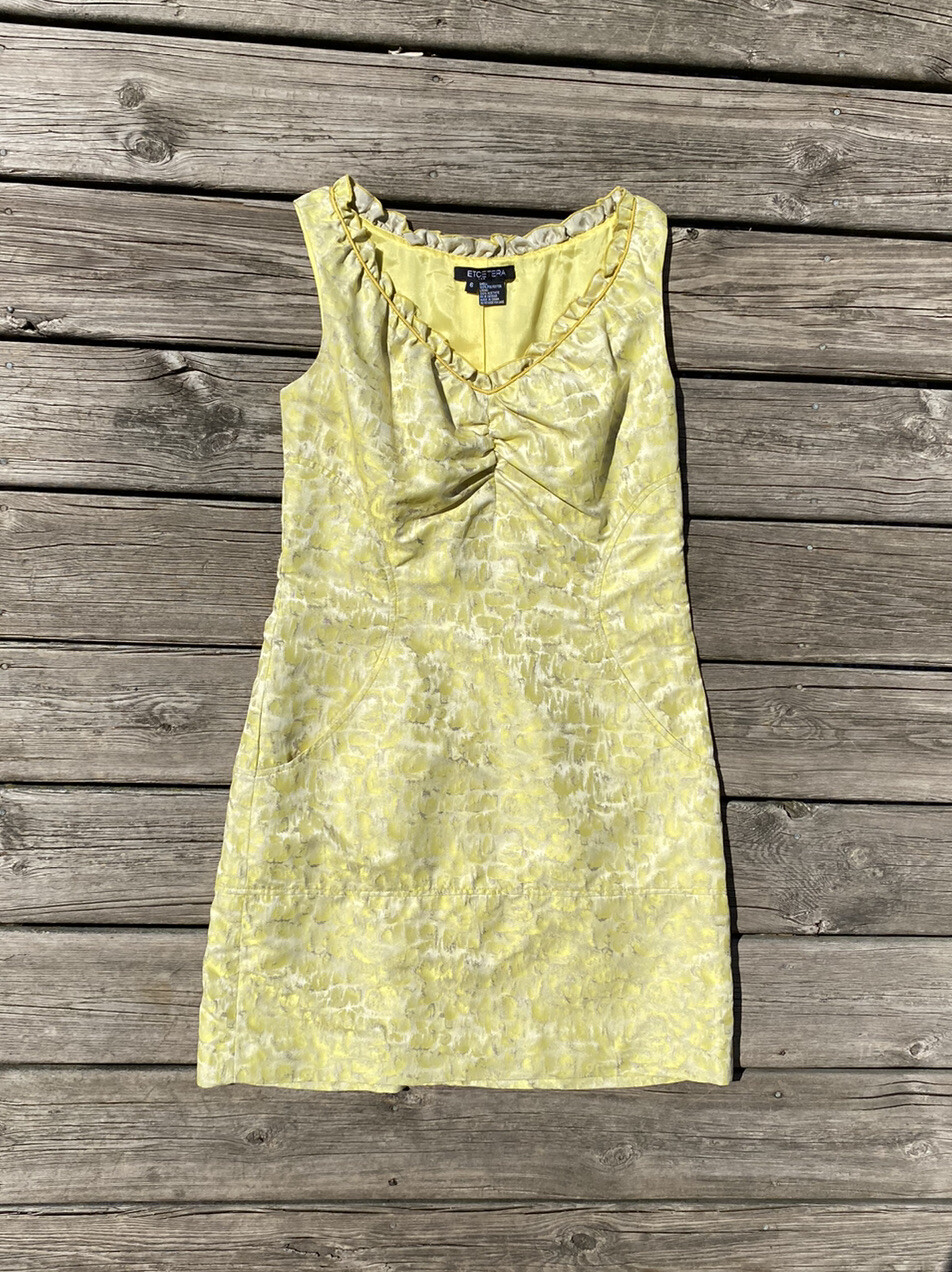 ETCETERA Silver Shimmer Fitted Yellow Sheath Dres… - image 1