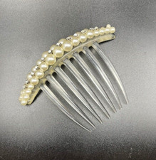 Vintage Mantilla Hair Comb Faux Pearls Prong Set Clear Frosted Lucite 1950s