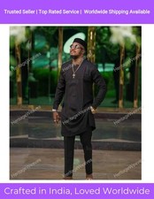Black Color Traditional Shirts Top Shirt Solid Mens Wear Cotton Cloth Kurta