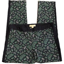 MICHAEL Michael Kors Paisley Pants 10 Blue Green Pull On Stretch Flat Front
