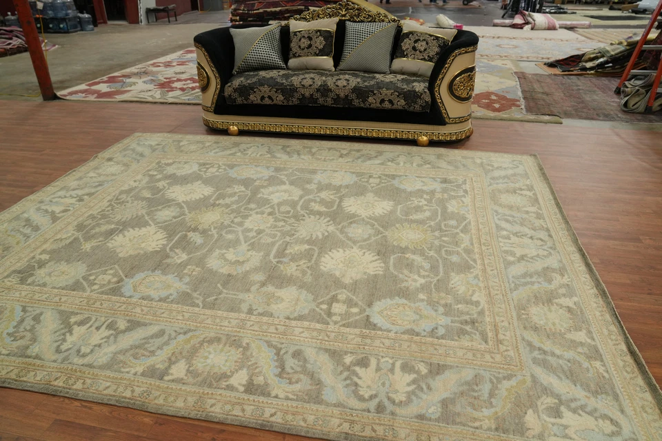 Transitional Oushak Turkish Rug 10x12 Ft Hand-Knotted Vegetable Dye Wool Carpet - Image 3 of 4