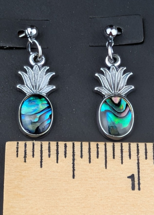 Abalone Shell Pineapple Earrings Pierced Dangle S… - image 11