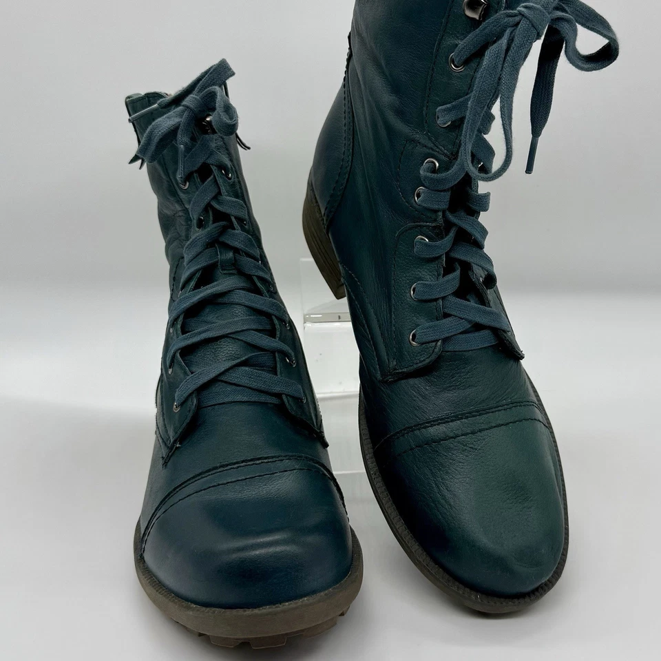 Cobb Hill Teal Leather Combat Style Boots 11M Lace Up Zip Ankle Boot Dent on Toe - Image 4 of 4