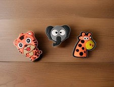 Lot 3 Crocs Shoe Charms Colorful Safari Animals Tiger, Elephant, Giraffe Fun