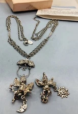 Vtg  KIRKS FOLLY  Silver Tone Interchangeable Day and Night  Charms Necklace