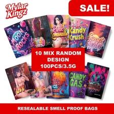 Mylar3.5 bags 10 OR MORE RANDOM DESIGNS 3.5gram 100PCS/PACK ZIPLOCK SMELL-PROOF