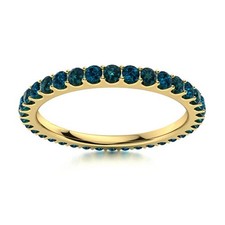 Full Eternity 2MM Round London Blue Topaz 925 Sterling Silver Gold Plated Ring