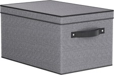 Gray, 1-Pack  Foldable Fabric Storage Bin Decorative Linen with Lid  Handles