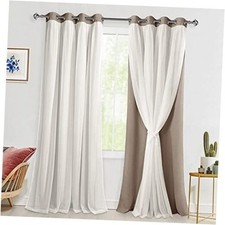 Blackout Curtains with White Sheer Overlay, Mix 52"W x 96"L Pack of 2 Camel