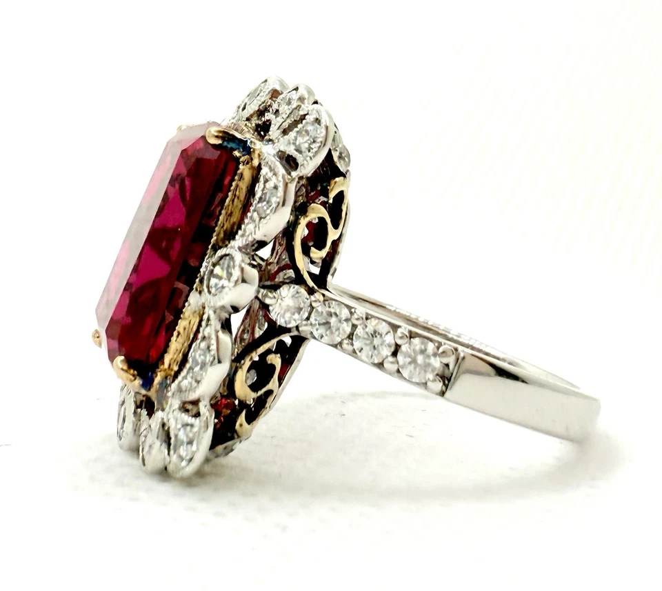 Anillo de oro de plata de ley topacio rojo corte esmeralda talla 7,25 Foto 4 de 4