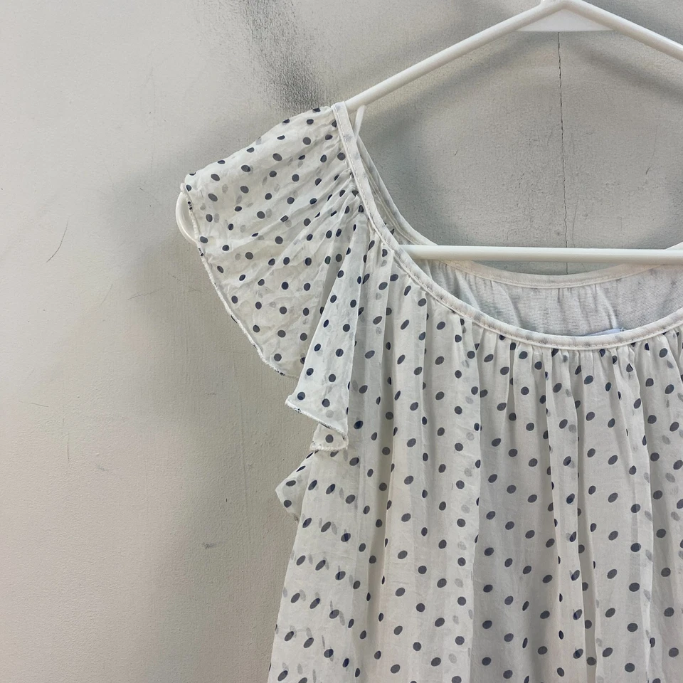 Luisa Ricci Womens Medium Tunic Blouse Shirt Top White Silk Short Sleeve Polka - Immagine 2 di 4