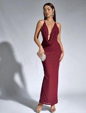 Women  s Red Sequin Maxi Formal Evening Gown Size Medium Never Worn