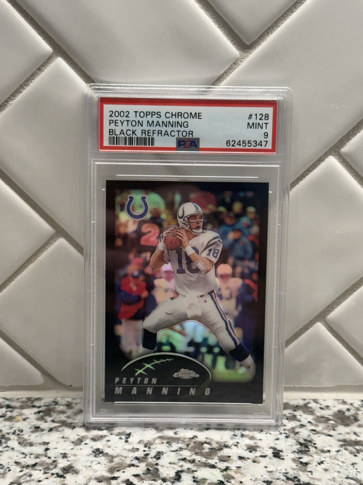 2002 Topps Chrome Peyton Manning Black Refractor /599 PSA 9 Mint