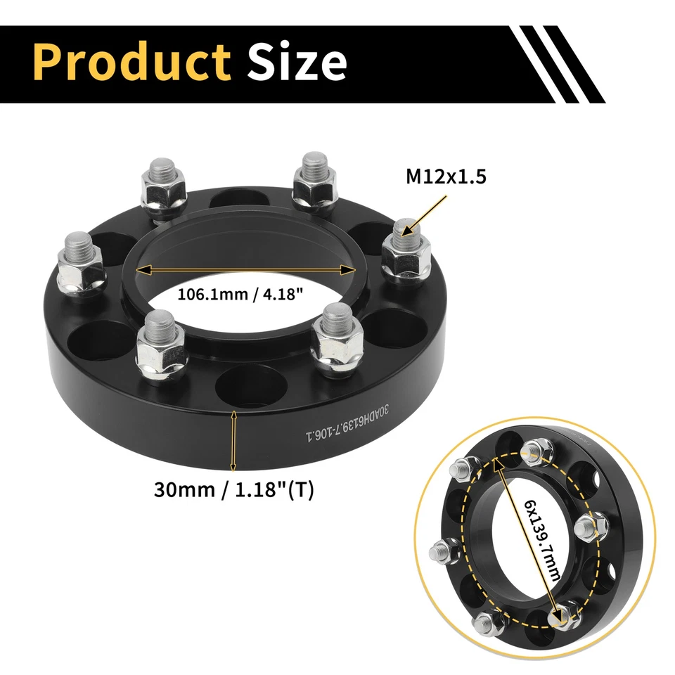 2 Pcs 6x139.7mm Wheel Spacers 106.1mm M12x1.5 for Toyota 4Runner 1989-2023 — 第 4/4 张图片