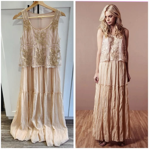 VALENTINO ANTHROPOLOGIE Ryu maglia paillettes impreziosito a strati flapper maxi abito piccolo boho