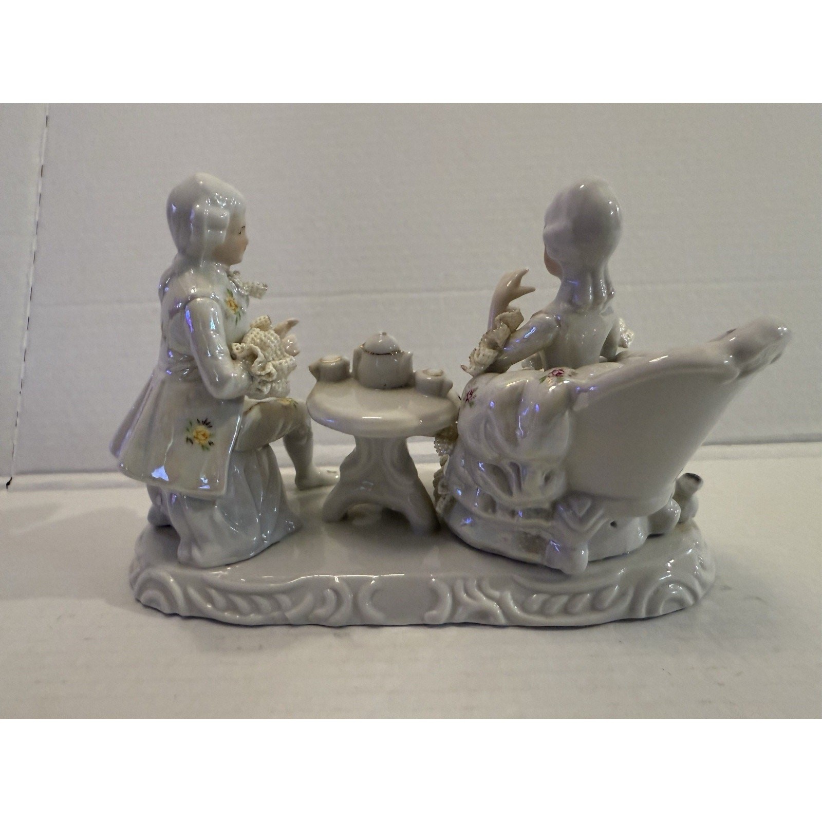 Vintage Rare Lace Porcelain Teaparty Tea Set Poodle Romantic Couple Figurine!
