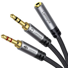 Headphone Splitter for Computer,3.5Mm TRRS Female to 2 Dual 3.5Mm TRS Male Mic A