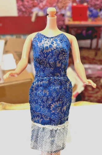 VINTAGE CLONE BARBIE DOLL BABS LILLI BILD WENDY BROCADE DRESS W TULLE RUFFLE