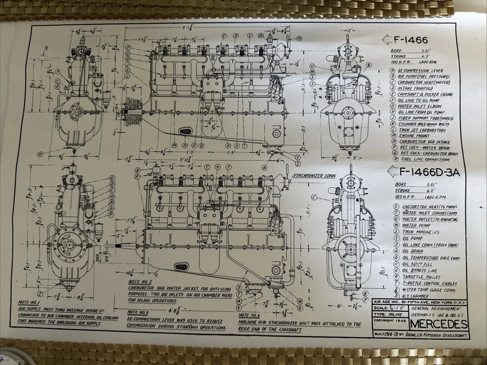 Poster - Mercedes Blueprint, Retro Modern Patent Engine Motor 1914-18 Daimler - Image 2 of 4