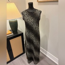 VTG Kathie Lee Collection Chico Forest Olive Leopard Maxi Dress Small Artsy 90’s