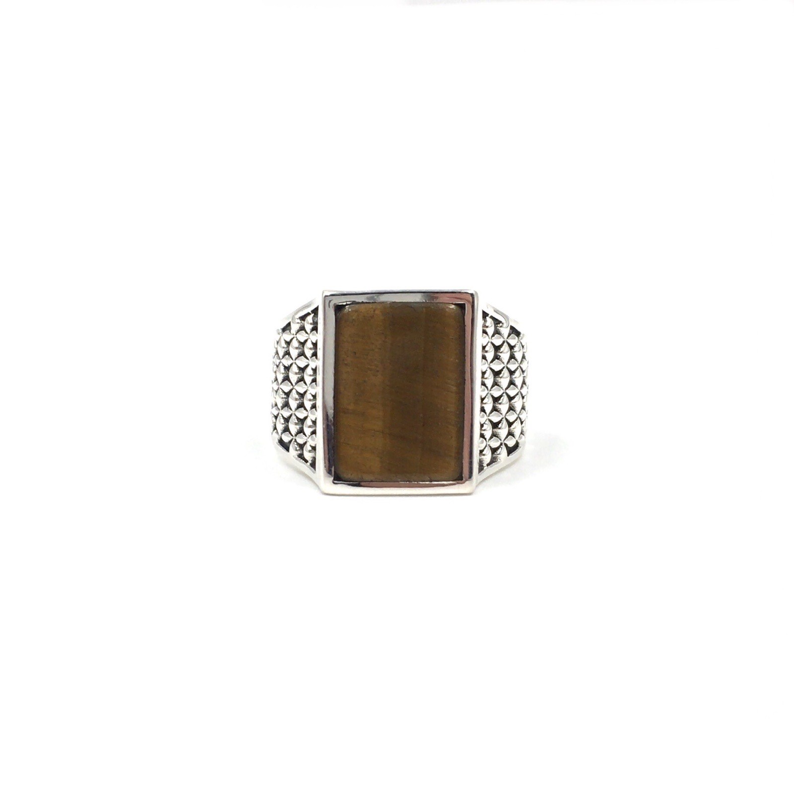 925 Silver Ring Tiger Eye Rectangular Signet Ring… - image 2