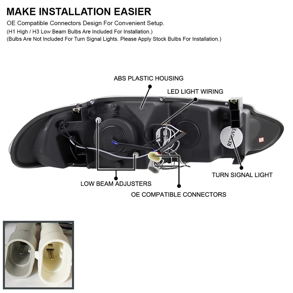 Black Fits 1998-2004 Dodge Intrepid LED Halo Projector Headlights Lamps L+R - Image 4 of 4