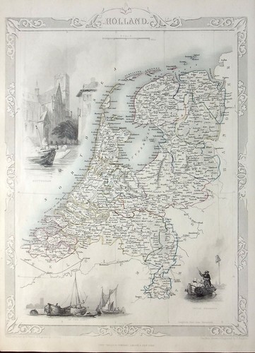 HOLLAND, ROTTERDAM, original antique map, RAPKIN, TALLIS, 1851 - Picture 2 of 4
