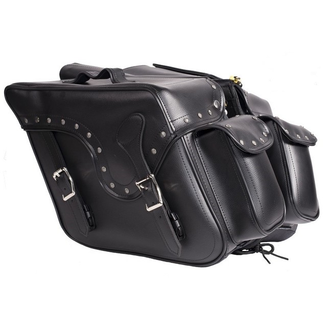 LARGE QUICK DETACH STUDDED MOTORCYCLE PVC LEATHER SADDLEBAGS UNIVERSAL FIT eBay