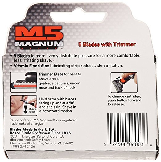 Personna M5 Magnum Razor Refill Blades with Trimmer, 4 Cartridges (4 Pack)
