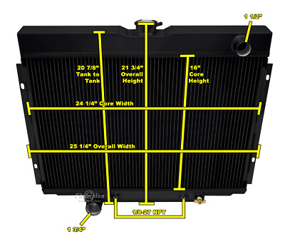 AR Champion 3 Row Black Finish Radiator for 1968-1970 Mercury Cougar XR7 V8 Eng