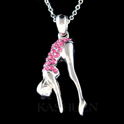 3D Hot Pink Schwimmer Aus Swarovski Kristall Schwimm Halskette Sport Schmuck