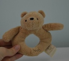 Classic Pooh Rattle Plush Stuffed Animal Baby Toy Tan Winnie the Bear Disney