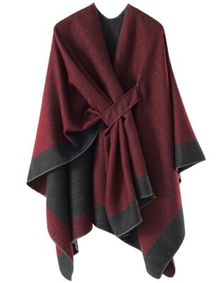 Women's Shawl Wraps Open Front Poncho Cape Border Design-01-black