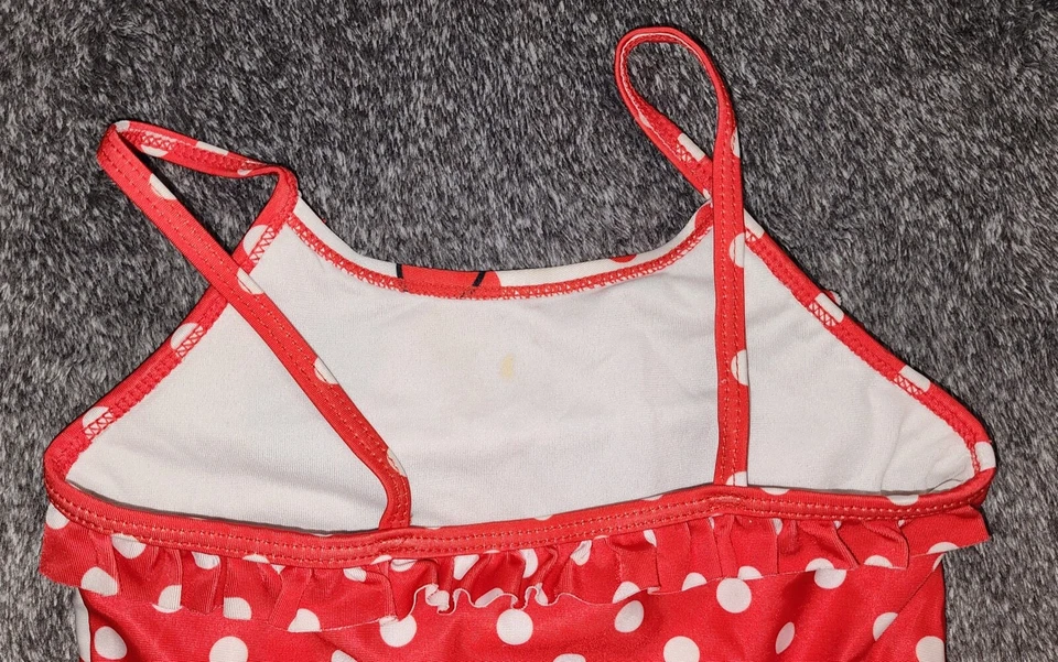 Traje de baño Disney Minnie Mouse rojo blanco a lunares de una pieza para niños pequeños 4T Foto 4 de 4
