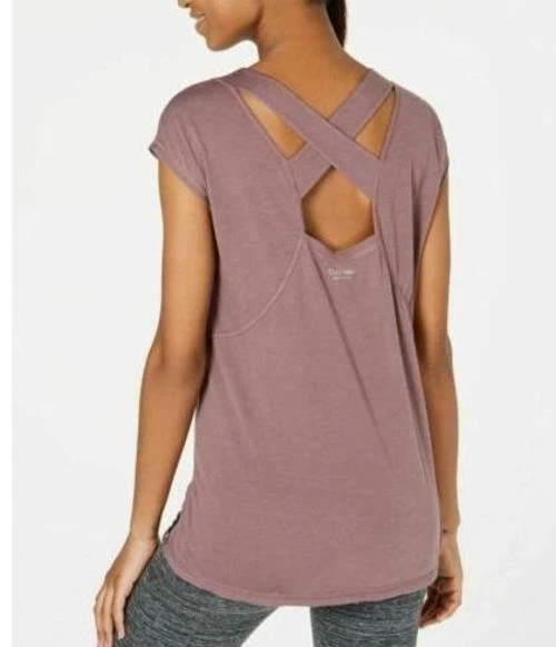 Calvin Klein Womens Java Red Cap-Sleeve Crisscross Back T-Shirt   S $39 TINI {&} - Image 2 of 3