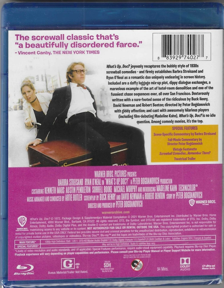 What's Up Doc Blu ray (Barbra Streisand, Ryan O’Neal) Region Free Inc Reg Post - image 2 of 3