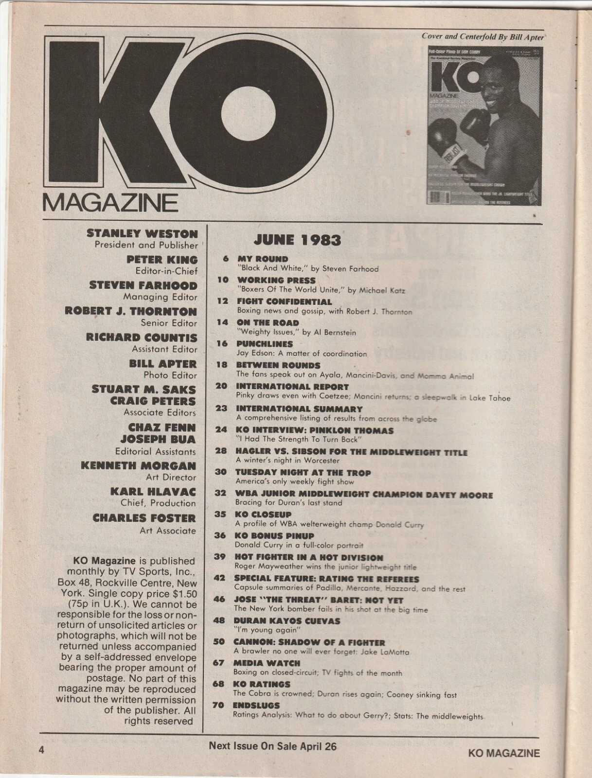 Ko Magazine Davey Moore ボクシングホーファーカバー 1983年6月 - 画像2/3