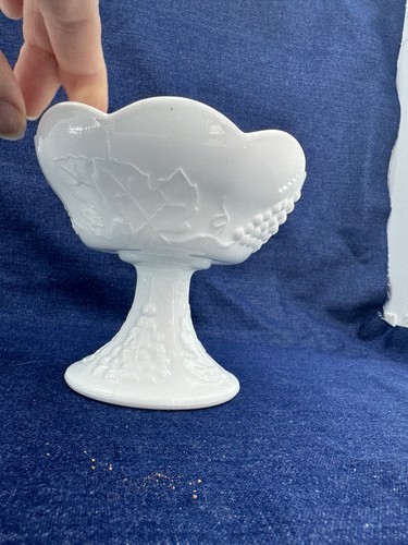 VTG Milk Glass Compote Pair Grape Pattern Pedestal Bowls Wedding Decor Candle - Picture 4 of 8