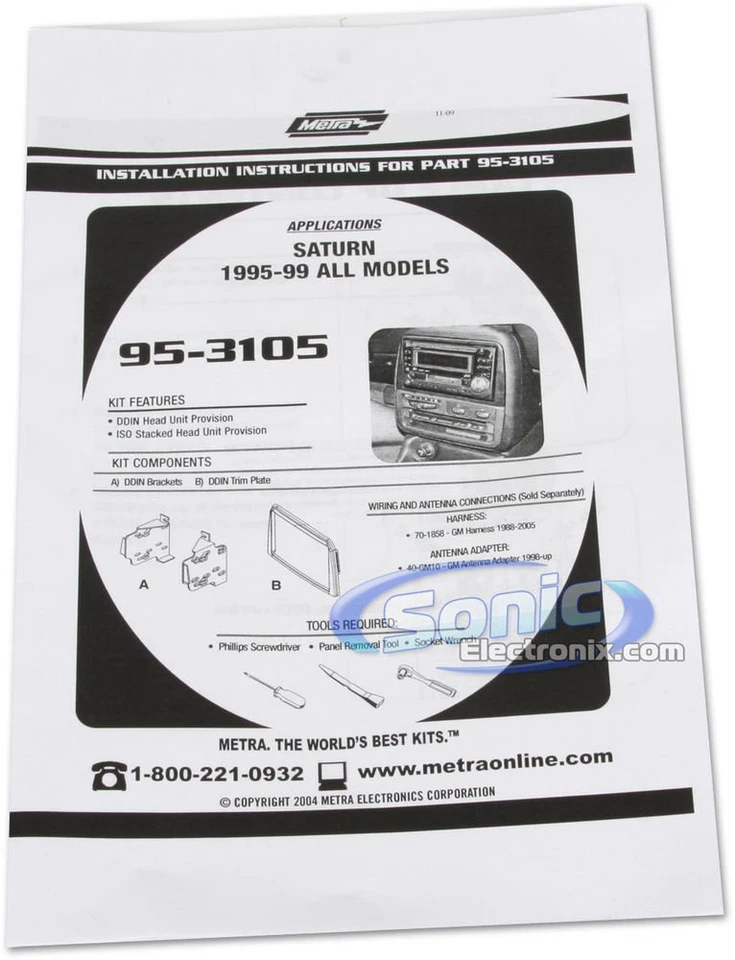 Kit de painel de instalação duplo DIN Metra 95-3105 para veículos Saturn 1995-1999 selecionados - Imagem 2 de 3