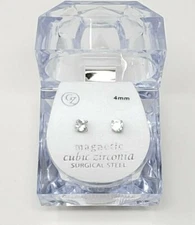 4,5,6,7,8,9,10mm Round Cubic Zirconia Magnetic Earring Surgical Steel CZRM-R