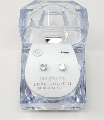 4,5,6,7,8,9,10mm Round Cubic Zirconia Magnetic Earring Surgical Steel CZRM-R