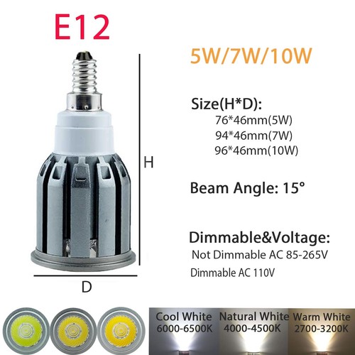 7W 9W 12W MR16 GU10 Dimmable LED Spotlight E27 E14 COB Bulb Lights 220V 12V Lamp - Picture 16 of 19